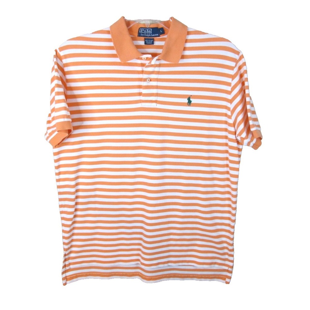 Vintage Polo Ralph Lauren Short Sleeve Polo Shirt Men's Large Orang Striped